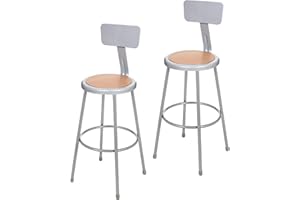 OEF Furnishings OEF6230B/2 Premium Commercial-Grade All-Purpose Round Stool with Backrest (30-inch Height, Gray Frame, Masonite Wood Seat, 2-Pack)