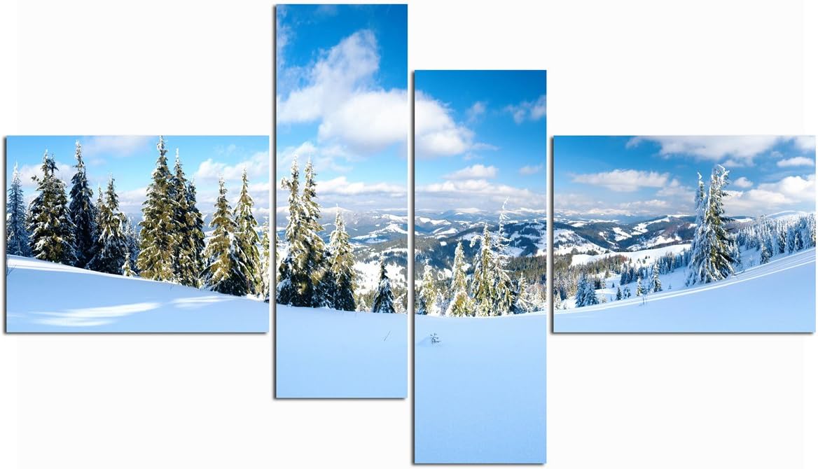 Sea Sandy Beach Clear Sky Landscape Impressionist Blue Ocean Wall Art Canvas Framed Living Room Home Decorative HD Picture Painting 4 Pannels (40x30cm2&20x60cm2(Framed), White 2)