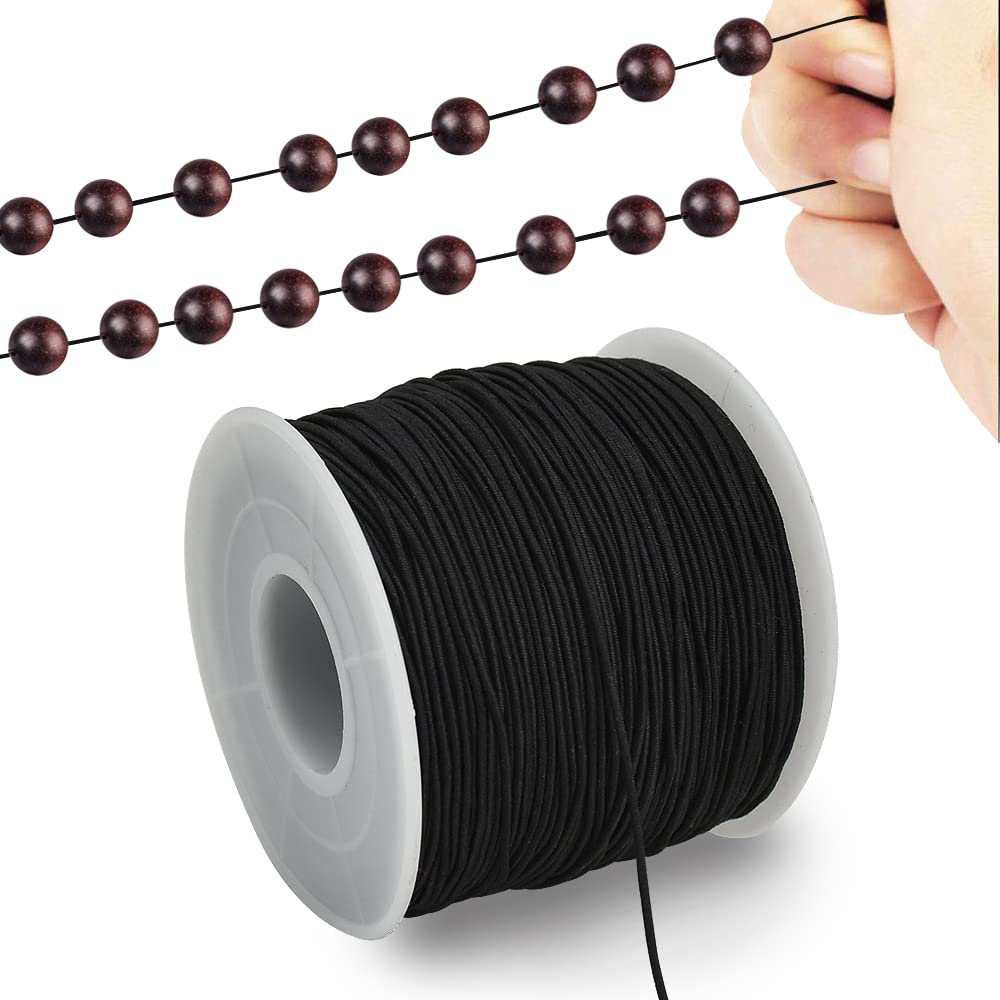 TONIFUL 1mm x 110 Yards Black Elastic String for Bracelet Jewelry Making, Stretchy Cord for Bracelets, Rattail Macrame Necklaces Bulk Beading Thread Kumihimo