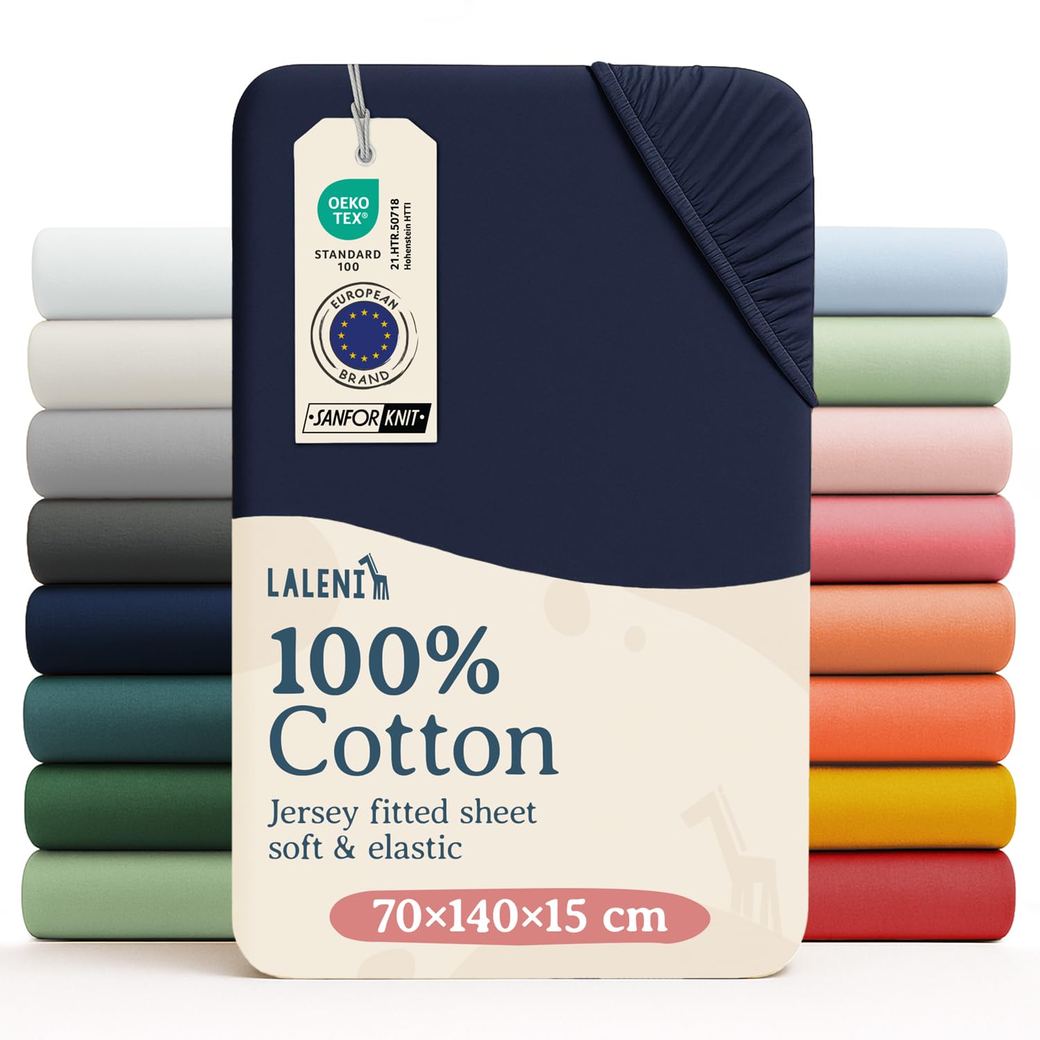 Laleni Cot Bed Sheets 140 x 70 cm, Oeko-Tex Certified Soft 135 g/m² Cotton Travel Cot Sheets, Dark Ocean Blue