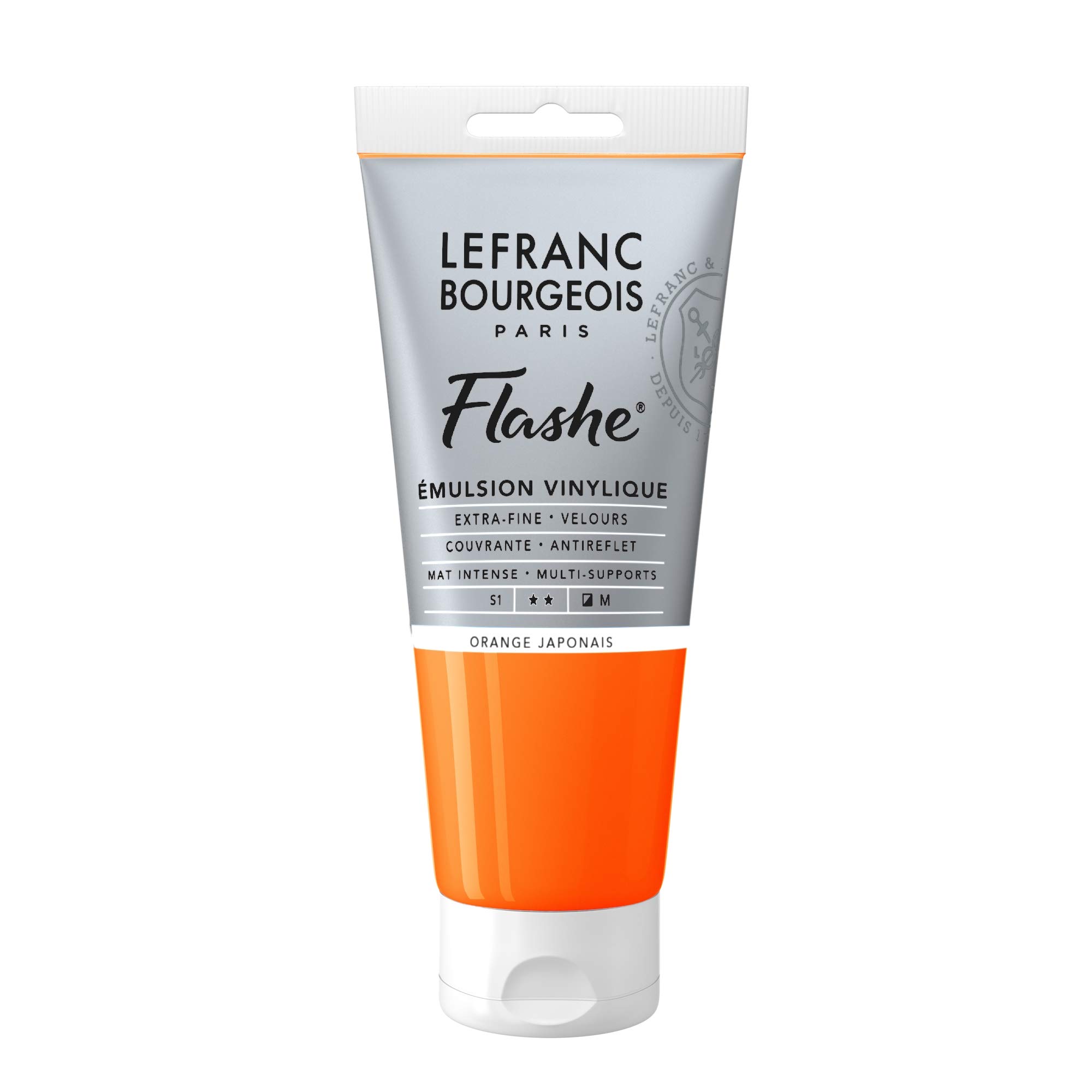 Lefranc Bourgeois Flashe, Extra-Fine Acrylic Vinyl Emulsion, Artists Quality, Japanese Orange, 80ml Tube
