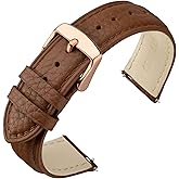 ANNEFIT Watch Band 18mm, Quick Release Textured Padded Leather Straps with Rose Gold Buckle for Men and Women (Brown)