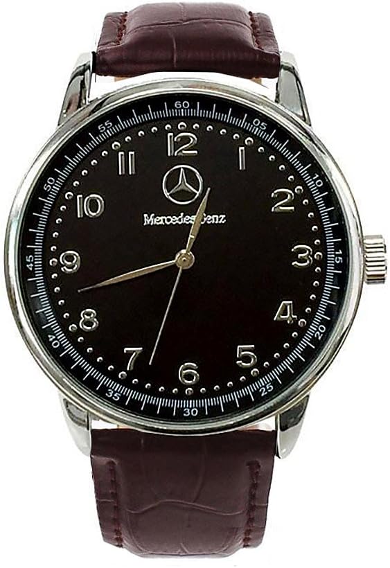 Mercedes Benz Quartz Round Sport Watch Dial Brown Band + Spare Battery + Gift Bag