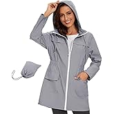 American Trends Rain Jacket Women Waterproof with Hood Windbreaker Jacket Travel Rain Coat Packable Lightweight Long Raincoat