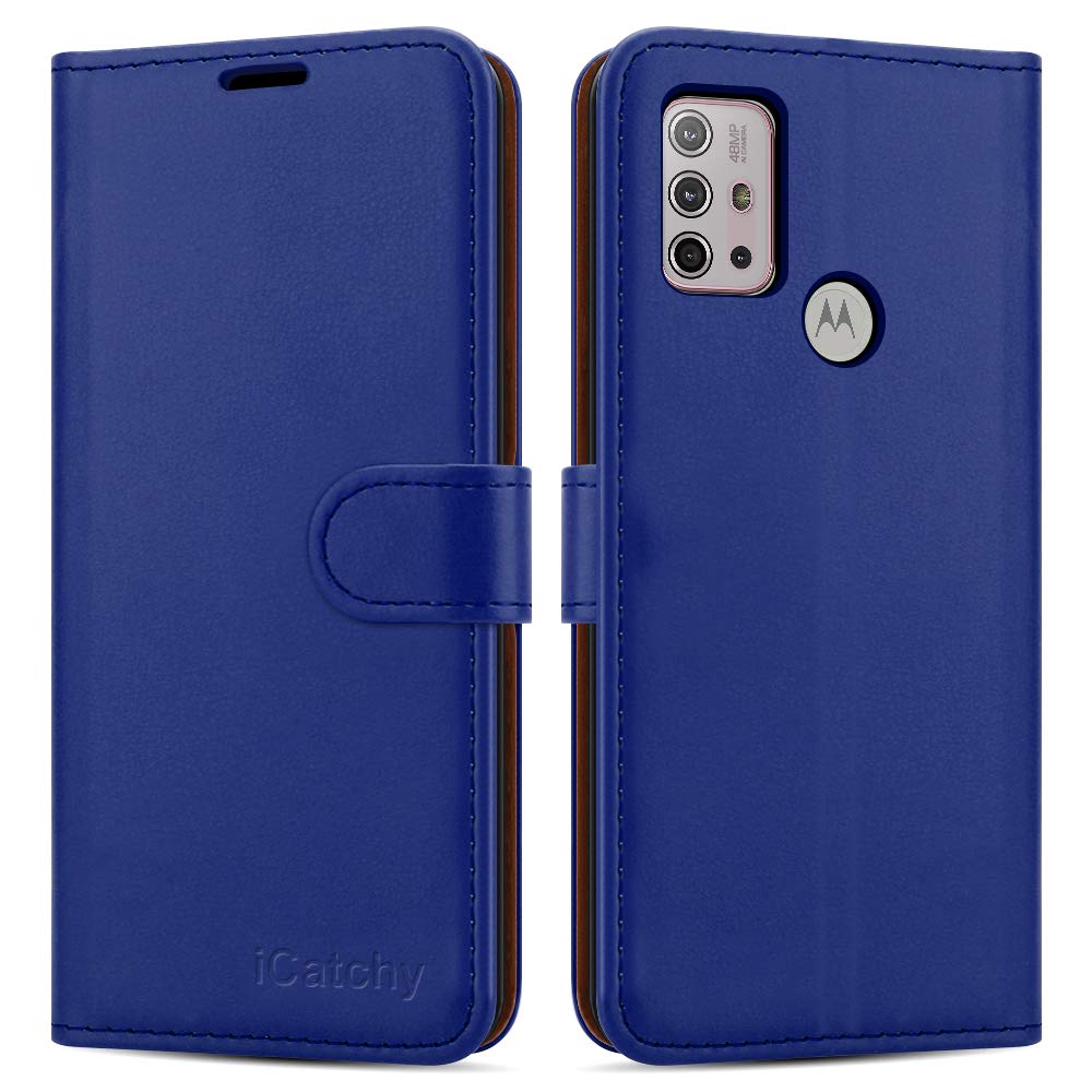 iCatchy For Motorola Moto G10 Case Leather Wallet Book Flip Folio Stand View Cover Cover Compatible for Motorola Moto G10 (Blue)