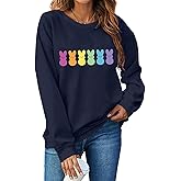 Muhuyi Easter Bunny Sweatshirt Women Long Sleeve Cute Rabbit Bunny Peeps Graphic Tees Happy Easter Pullover Tops