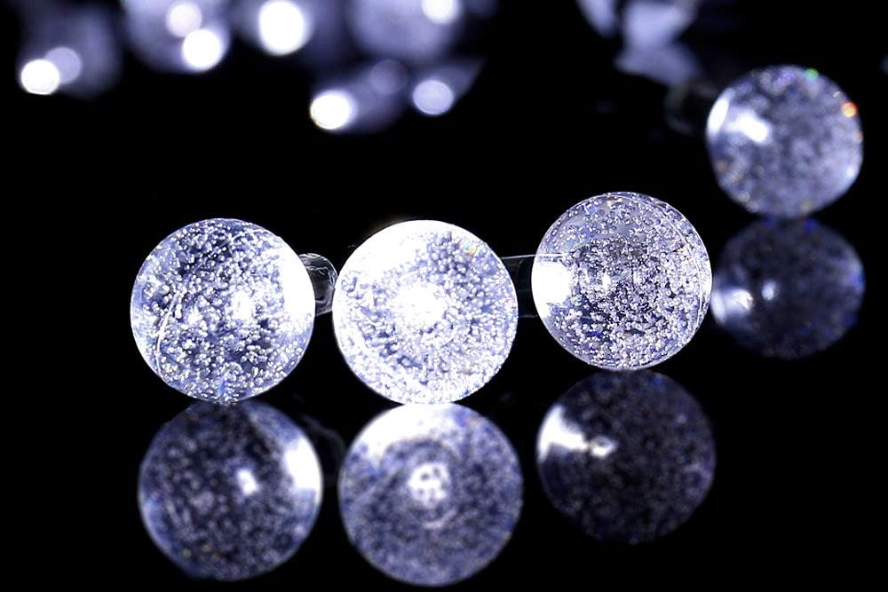 iAVO Remote Control Crystal Ball LED String Lights with 8 Working Modes and Timer Function, Waterproof Indoor/Outdoor Rope Lights (40 LED/15ft Length, White Glow, Battery Powered)