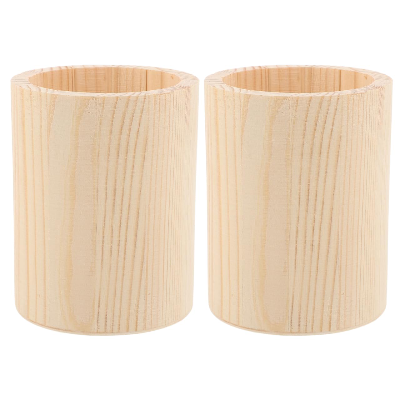 FUNOMOCYA Wooden Pen Holder Round Brush Organizer Single Compartment Solid Wood Container Diy Paintable Office Desk Storage Box 3.94X3.15X3.15In Set of 2