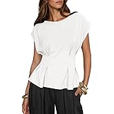 Cicy Bell Womens Peplum Tops Summer Babydoll Cap Sleeve T-Shirts Dressy Casual Crew Neck Pleated Blouses