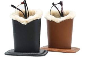 Siveit Eyeglass Holders, PU Leather Eyeglass Holder Stands with Soft Plush Lining, Black, Brown - 2 Packs