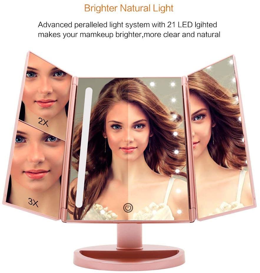 FUNTOUCH LED Lighted Makeup Vanity Mirror with 21 LED Lights, 10X/3X/2X