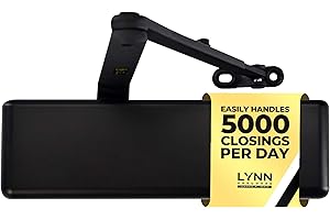 LYNN HARDWARE Extra Heavy Duty Automatic Door Closer (Matte Black) - Commercial Grade, Contractors Choice, Adjustable Speed, Delayed Closing Timer, 3 Mounting Options, 3 Hour Fire Rated (DC9016 Model)