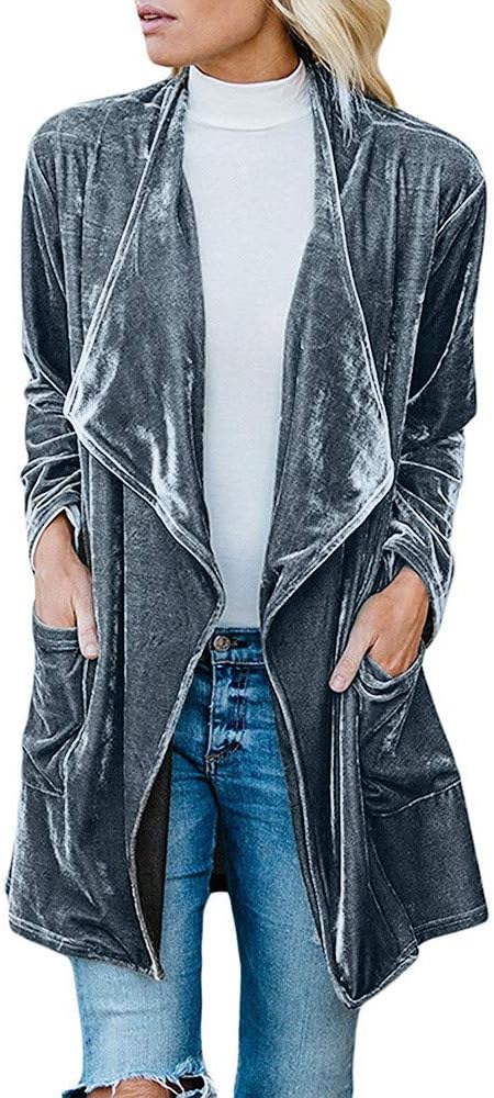 Orangeskycn Women Cardigan Drape Velvet Long Baggy Jacket Open Front Coat with Pockets
