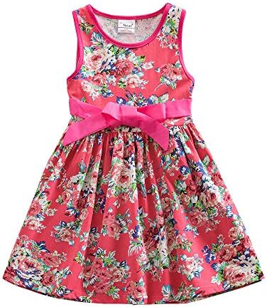 MHSH Little Girls Dresses Flower Party Sundress With a Ribbon Summer Sleeveless Princess Dress, 3-8Years (Rosy, 35’’-39’’)