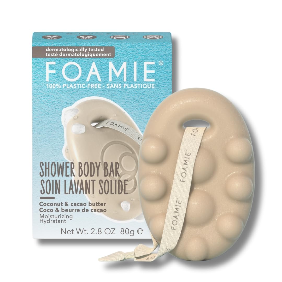 Foamie Solid Body Wash I Body Soap Bar with Coconut & Cocoa Butter I Soothing & Nourishing Skincare with Massage Beads I 100% Vegan & Plastic-Free I 80g