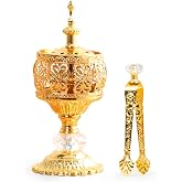 Xisakaca Gold Incense Burner Holder, Bakhoor Frankincense Charcoal Censer Resin Stand with Tongs, Ideal for Aromatherapy Yoga Spa, Home Christian Church Decor