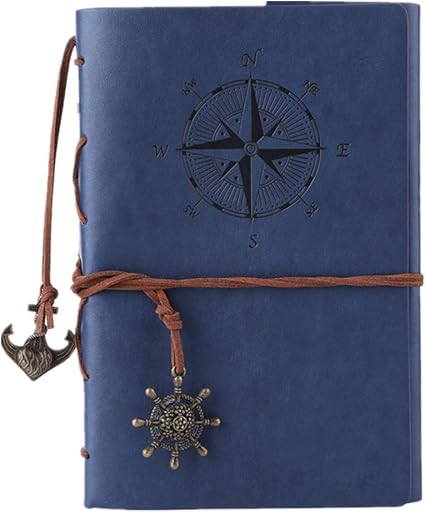Diario da viaggio in pelle ad anelli, motivo bussola e ciondolo sul retro sky blue maleden X-HD-HULAN-A6