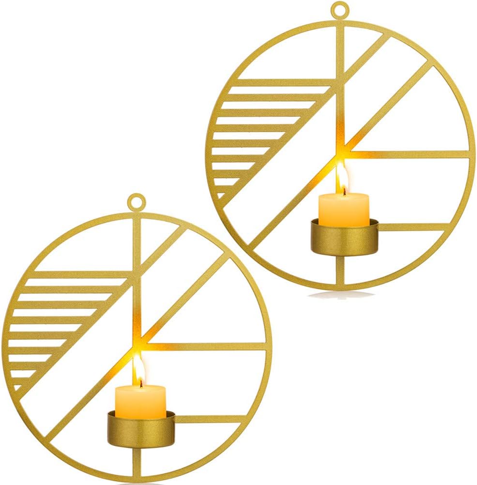 Sziqiqi Wall Mounted Candle Sconces Holder Set of 2 Round Candle Holder for Wall Decorations, Wall Sconces for Livingroom Events Aromatherapy Yard Pathway Patio Porch, Gold