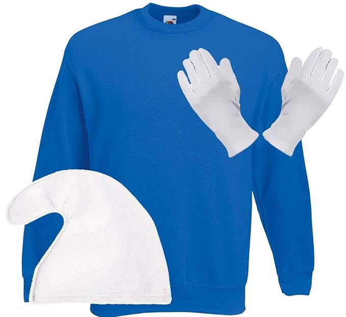 Coole-Fun-T-Shirts Blauer Zwerg Sweatshirt blau + Zwergenmütze Weiss + Handschuhe Gr.4XL