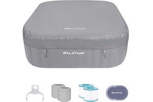 RELXTIME Portable Hot Tub 4 to 6 Person, Inflatable Outdoor Spa, 130 Air Jets Built in Heater Pump, Blow Up Hottub for Relaxation, Grey