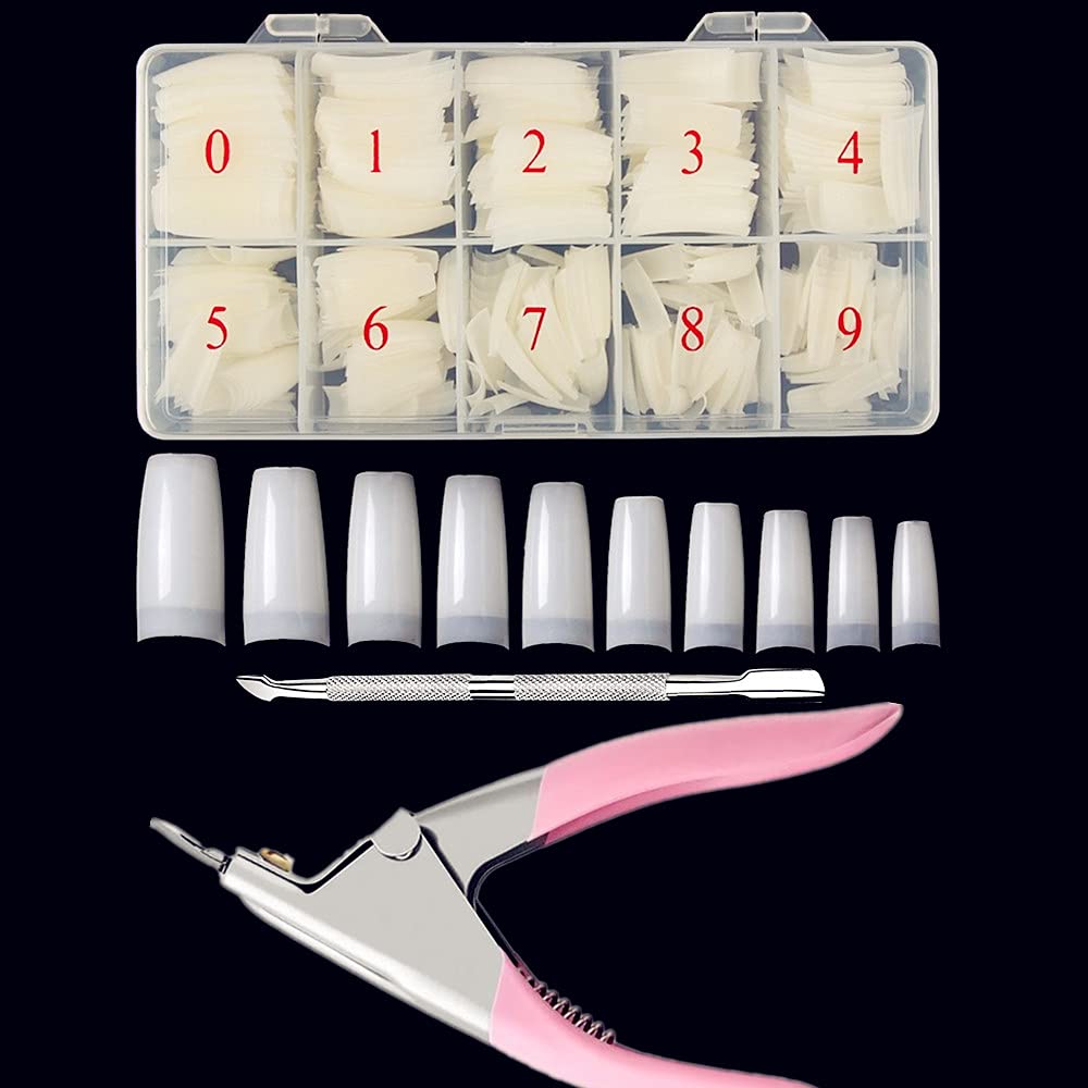 Natural False Nails - 500Pcs Oval French Acrylic Style Fake Nails Tips with Box,Cuticle Pusher and Fake Nail Cutter Set for Women Girls