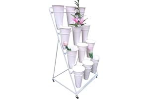 Flower Display Stand with 12 Flower Buckets, 4-Tier Plant Stand with 4 Universal Wheels, Suitable for Florist Garden Terrace,