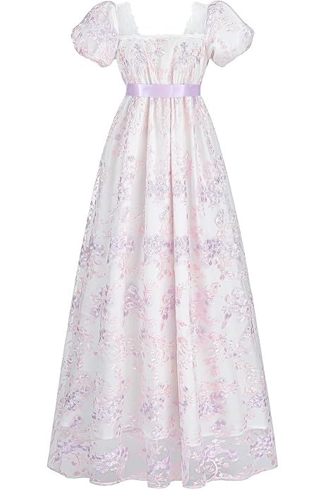 Vestido Largo Estilo Regency Cintura Imperio Y Mangas Abullonadas