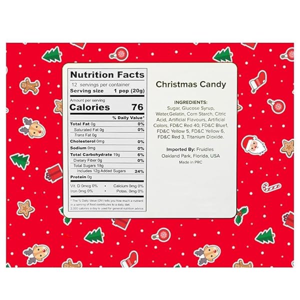 FRUIDLES CHRISTMAS TREE LOLLIPOP, CANDY CANES SUCKERS, MIXED FRUIT FLAVOR, INDIVIDUALLY WRAPPED LOLLIPOPS (24-PACK)