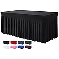 BDDC Table Skirts for Rectangle Tables 6ft - One-Piece Black Tablecloths and Skirt, Wrinkle Resistant Ruffles Elastic Cover for Banquets, Weddings, Events, Parties