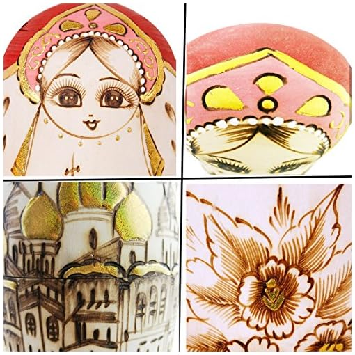 Winterworm Cute Handmade Wooden Traditional Russian Girl in Moscow Kremlin Traditional Russian Nesting Dolls Matryoshka Dolls Set 10 Pieces for Kids Toy Home Decoration - Image 6