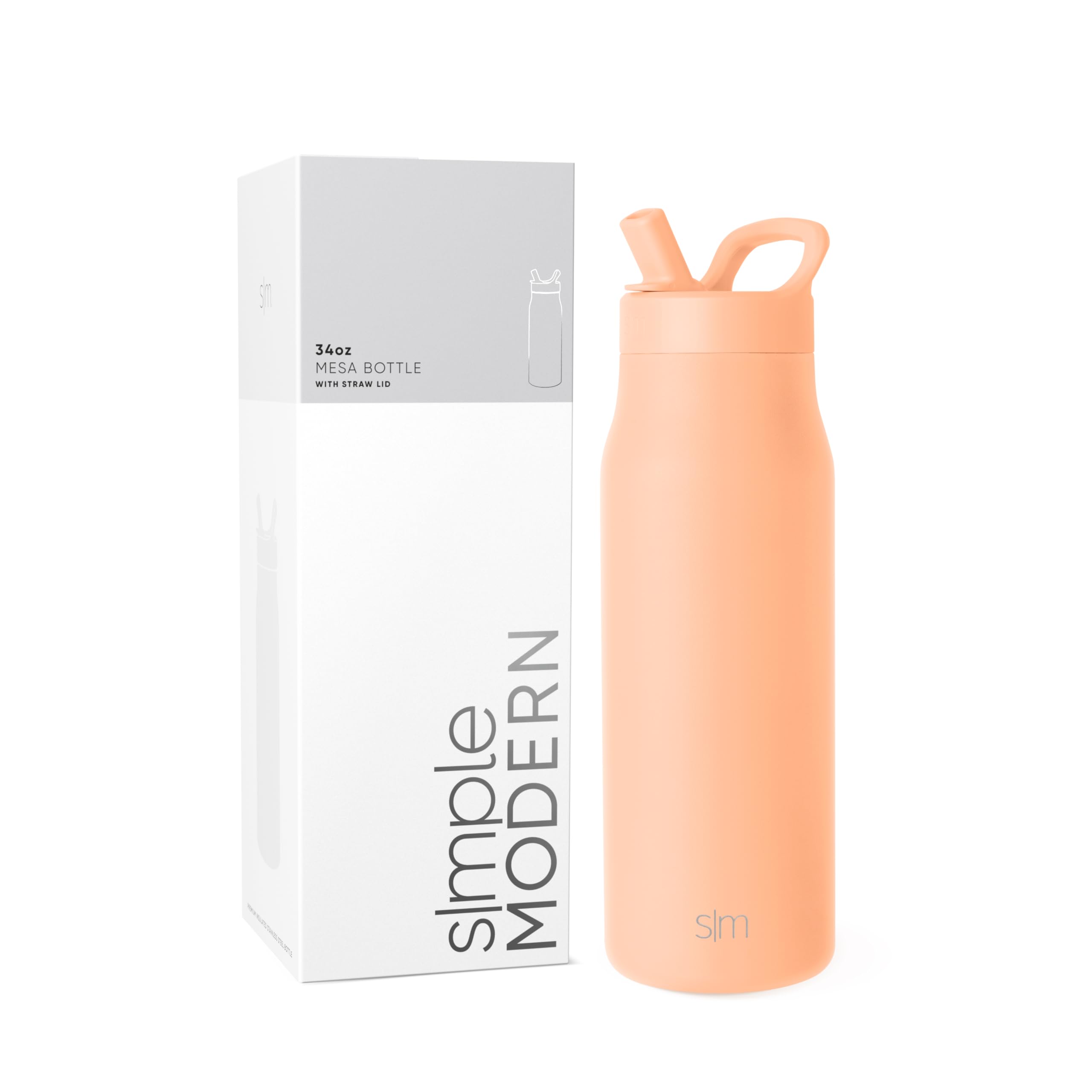 Photo 1 of Simple Modern Water Bottle with Straw lid | Insulated Stainless Steel Thermos | Reusable Travel Water Bottles for Gym & Sports | Leak Proof & BPA Free | 34oz, Bellini