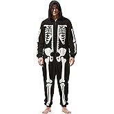 Kofero Skeleton Costume for Men Onesie Adult Halloween Pajamas Deluxe Cozy Plush Jumpsuit Outfit for Unisex Cosplay Holiday
