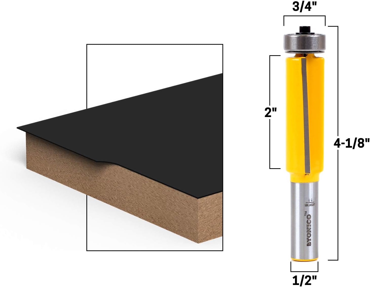 Yonico 14127 2-Inch Down Shear Flush Trim Router Bit 1/2-Inch Shank - Image 3