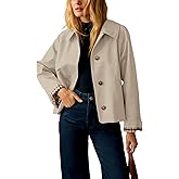 Yeokou Women Oversize Trench Coat Plaid Lining Lapel Button Down Casual Crop Jacket Outwear with Pockets