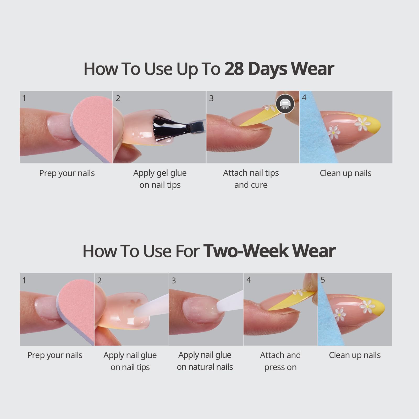 BTArtbox Press On Nails Short - Lamp-Curable Blue French Tip Almond Press On Nails with Glue for Women, Semi-Transparent Soft Gel Glue On Nails in 16 Sizes - 32 Stick On Nails Kit, Blue Blossom - Image 7