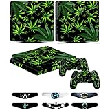 PS4 Slim Controller Skins- Decals for Playstation 4 Slim Games - Stickers Cover for PS4 Slim Console Sony Playstation Four Accessories with Dualshock 4 Two Controllers Skin - Weeds Black