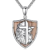 AXOMY Lion Necklace for Men 925 Sterling Silver Wooden Lion Pendant Men of Faith Bible Christian Jewelry Gifts for Husband Brother