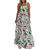 AlvaQ Women's 2025 Summer Sleeveless Floral Print Maxi Dress Strap Square Neck Beach Sun Dress