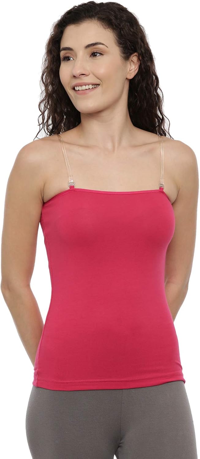 Buy Womens Soft Fabric Camisoles With Transparent Adjustable Straps at