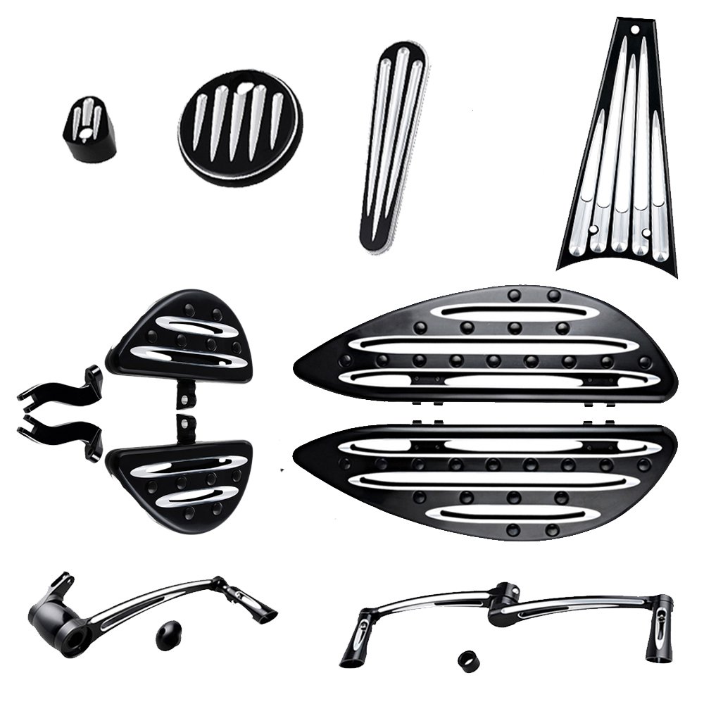 Driver & Passenger Floor boards w/Peg Mount Kit + Brake Arm Peg Pedal + Toe Heel Shift Lever Shifter Peg + Dash Accessory Pack + Frame Grille Cover For 09-13 Harley Touring