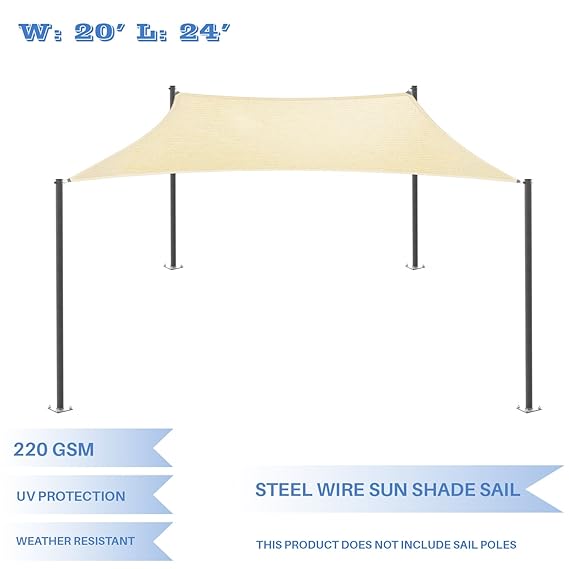 E&K Sunrise 20' x 24' Strengthen Large Sun Shade Sail