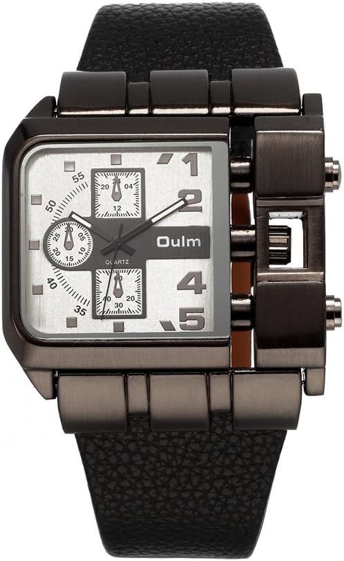 OULM 3364 Brand Original Rectangle Unique Design Men Wristwatch Wide Dial Leather Strap Quartz Watch + in Stock