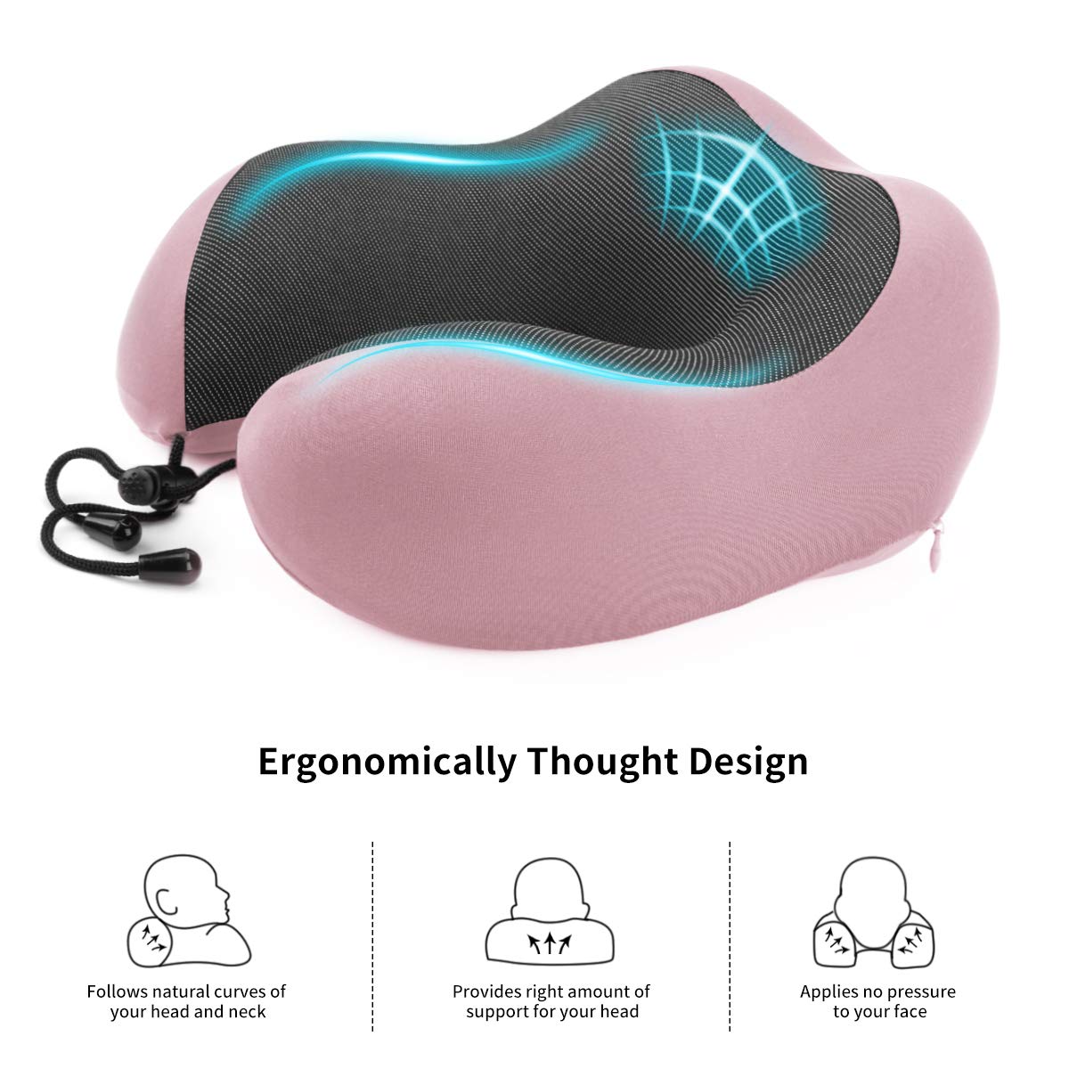 Travel Pillow 100% Pure Memory Foam Neck Pillow for Airplanes, Super Soft & Comfortable Pillow with Machine Washable Cover, Airplane Travel Kit with 3D Contoured Eye Masks, Earplugs and Reusable Bag