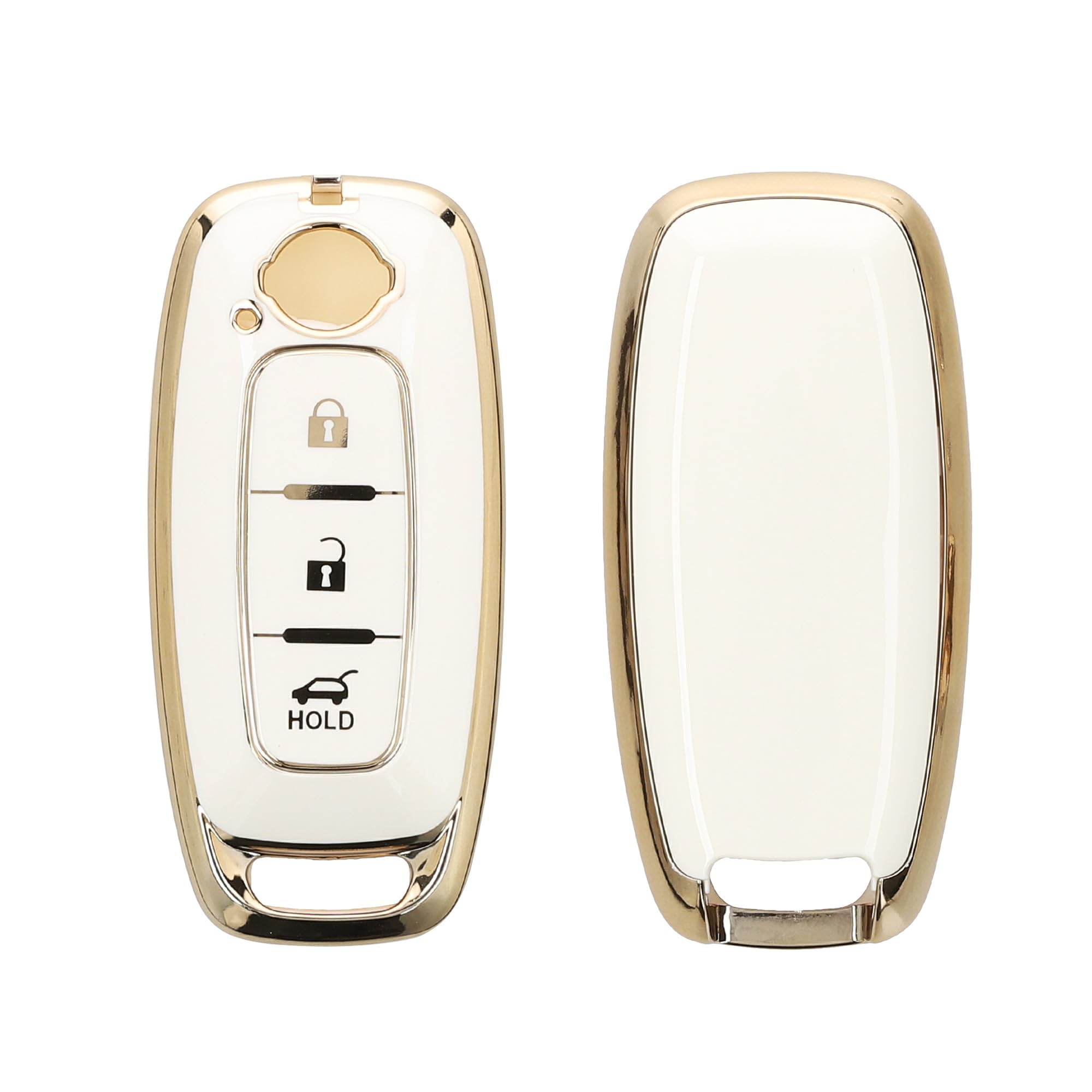 kwmobile Key Cover Compatible with Nissan 3-Button Ariya B6 B9 X-trail T33 Qashqai - Car Key Fob Case Protector - White/Gold