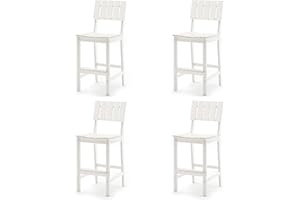 Homenjoy Patio Bar Stools Set of 4, HDPE Weather Resistant Tall Adirondack Chair, Heavy Duty Bar Height Adirondack Chairs with Footrest, 27.8 inch High Balcony Chair for Deck Pool Backyard, White