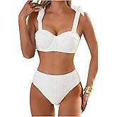 SOLY HUX Women's Two Piece Bathing Suit Tie Shoulder Underwire High Waisted Bikini Set Swimsuit