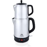 Ethniq TeaVibe Electric Turkish Tea Maker - Stainless Steel 120V Double Pot Kettle &amp; Infuser, Boil-Dry Protection, Auto Shut-Off &amp; Keep Warm Function, 1.7L Kettle + 1L Teapot Capacity