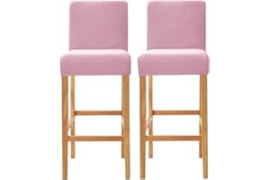 SONNACH Velvet Counter Stool Pub Chair Covers - Removable and Stretchable Slipcovers for a (2, Pink)