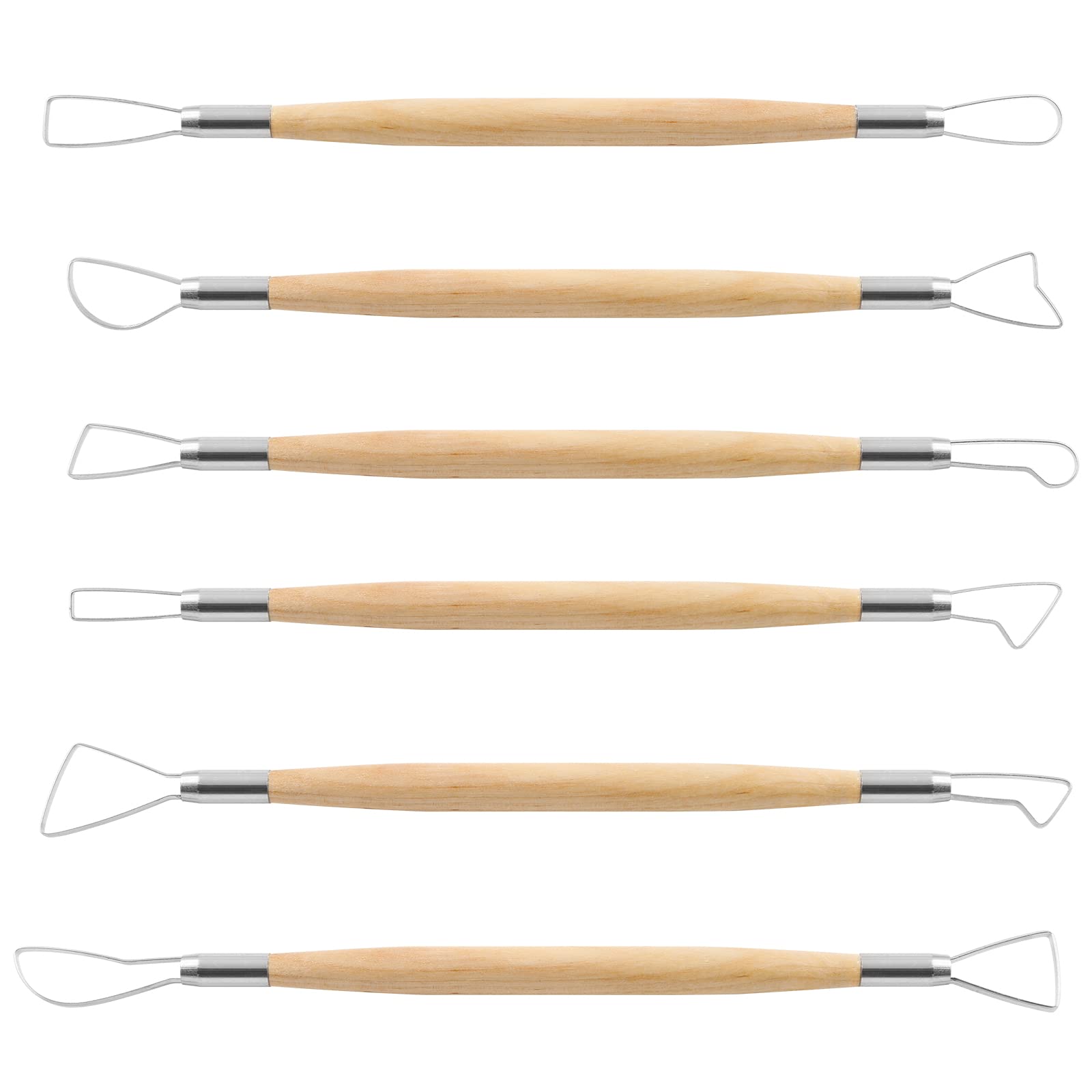 Suiwotin 6pcs Double-Sided Clay Sculpting Tools, Wooden Handle Ribbon Clay Tools, Pottery Trimming Tool, Clay Wire Loop Sculpture Set for Ceramic, Wax Carving Modeling