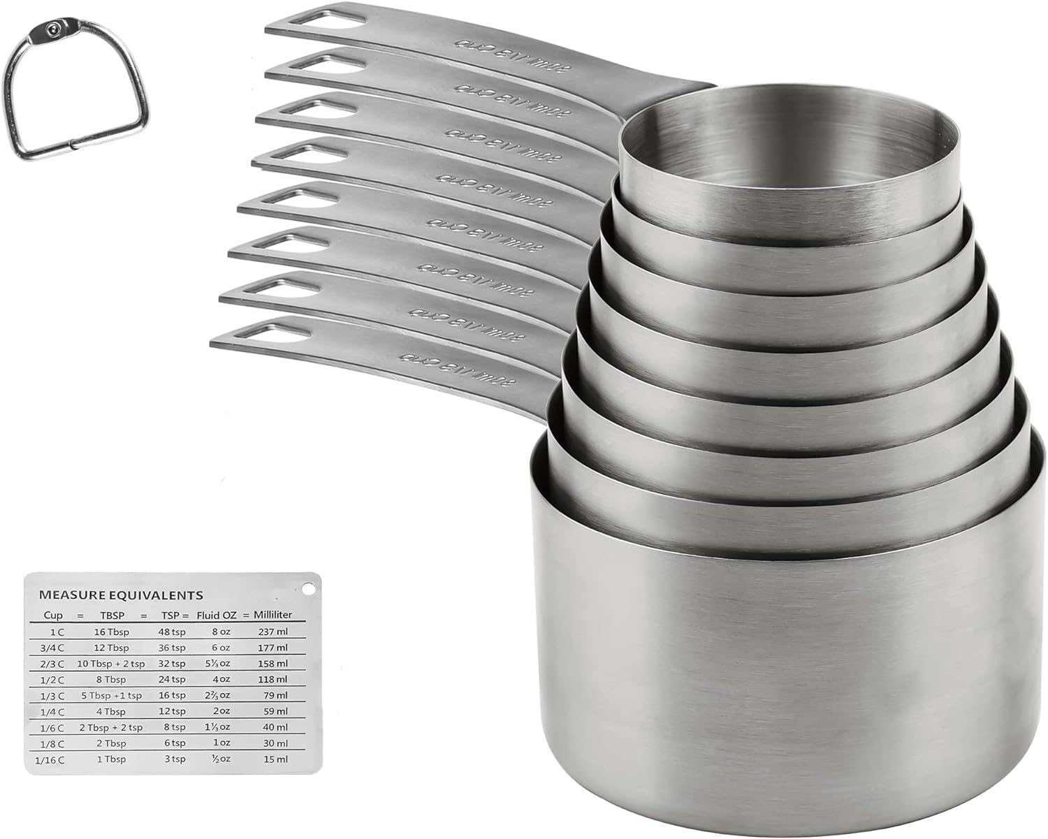 Photo 1 of Zoyizi Measuring Cups Set, 18/8 (304) Stainless Steel Measuring Cups Set 9, Metal 8 Measuring Cups with 1 Magnetic Conversion Chart, Metric Measuring Cups with 1/8 & 3/4 Cup for Baking & Kitchen